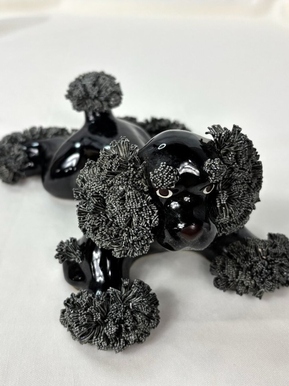 Vintage Black Spaghetti Poodle Figurine Ceramic Dog Decor Japan Mid Century